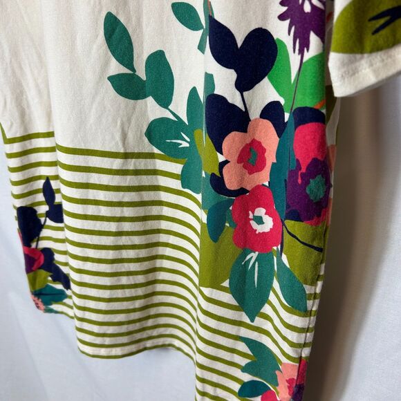 Spartina 449 Shelter Cove Arden Cream Multi Floral Olive Stripe SS T-Shirt Sz L - Picture 5 of 11